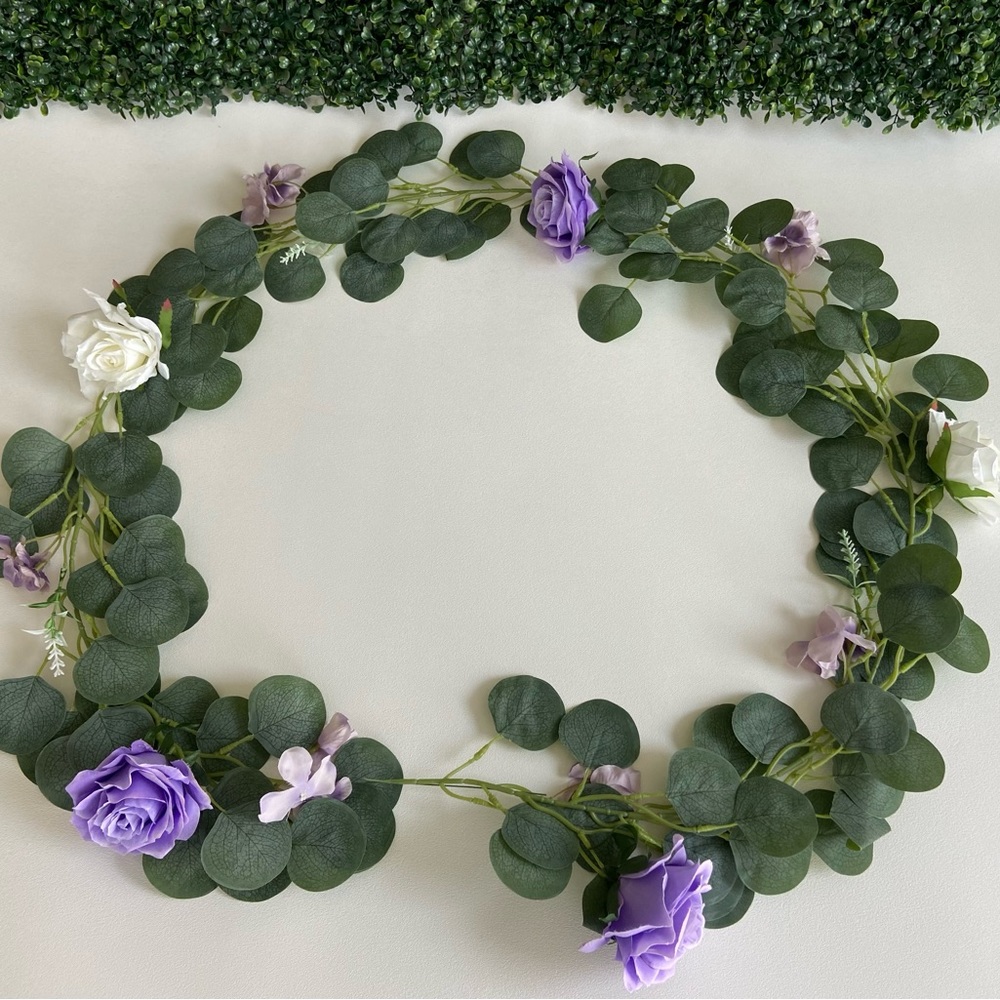 6.5 Foot Lavender Purple Rose White Flower Eucalyptus Garlands Custom Vine New - Picture 2 of 6